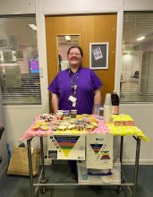 Photo of Lucy with her snack dash trolley